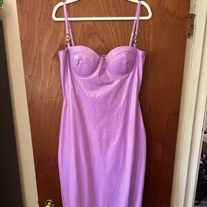 Lavender Lilac Fashion Nova Dress Pleather Faux Vinyl Size XL Zip Back